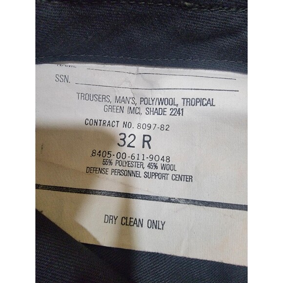 Vintage US Military Pants Mens 32R Green Poly Wool Tropical Dress Uniform 80s - Picture 9 of 11